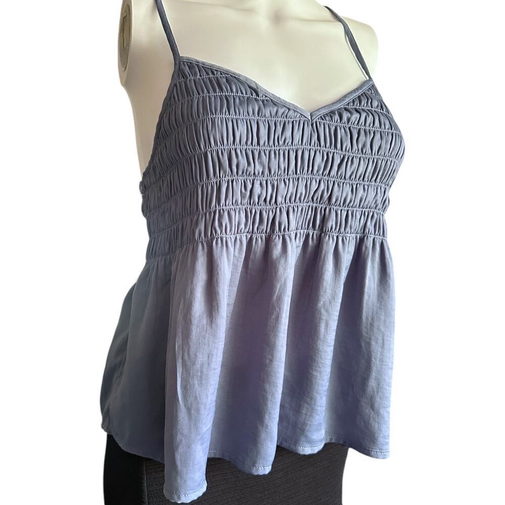 AE Smocked summer top medium silky look satin cami slate blue American Eagle​​ - Picture 3 of 7